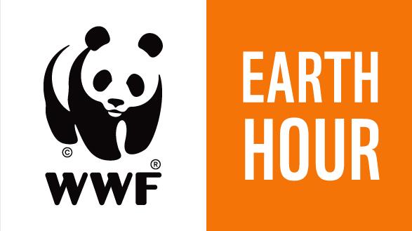 Earth Hour-logo, jossa on wwf:n logossa oleva pandan kuva ja teksti earth hour..