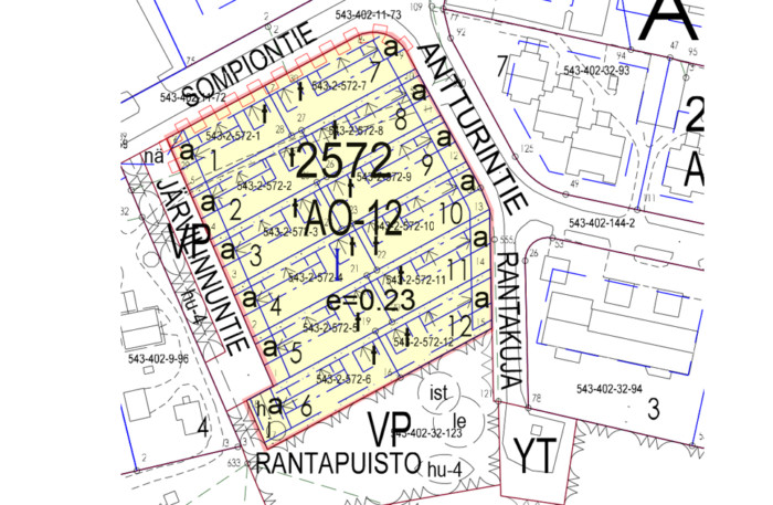 Kartta Rantapuiston asemakaava-alueesta.