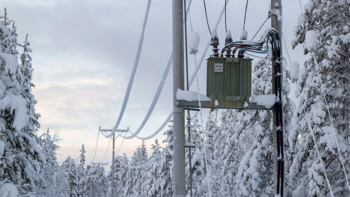 Sähkölinja talvisessa metsässä