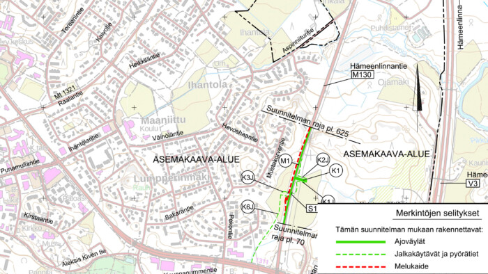 Kartta työmaa-alueesta Hämeenlinnantien ja Siippoontien risteysalueella.